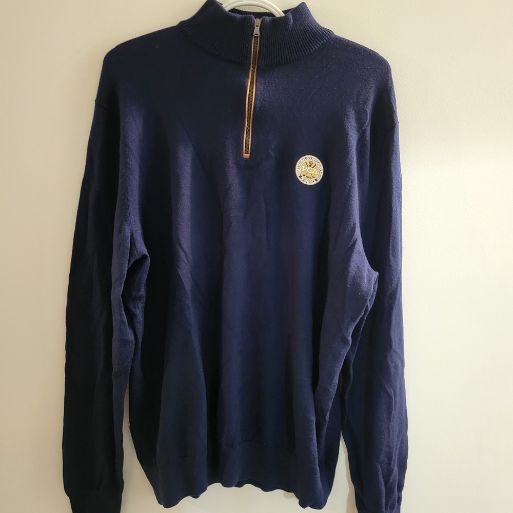 Polo Ralph Lauren Golf Sweater Men's Size Large Blue Merino Wool PGA 1/4 Zip